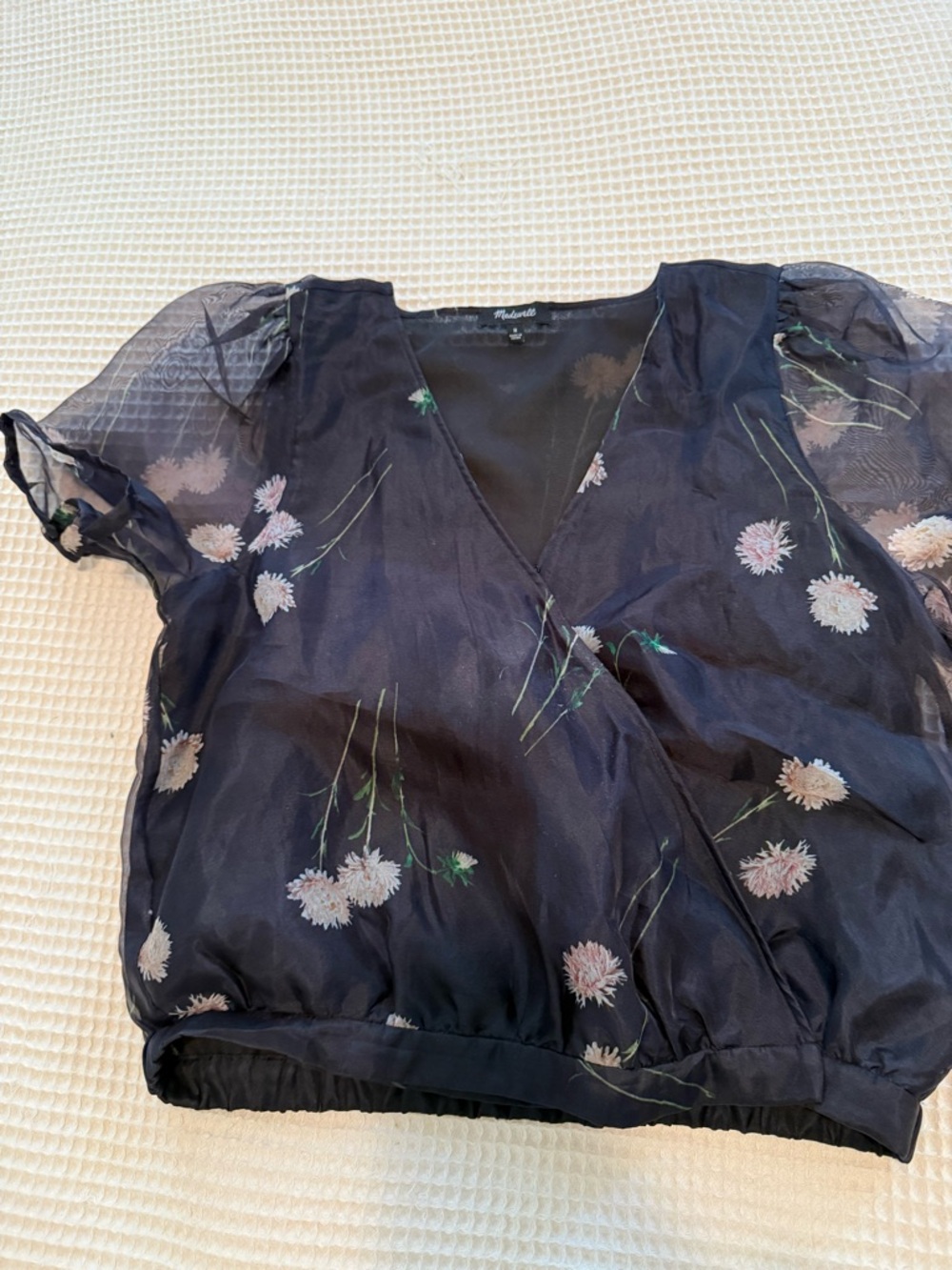 Madewell Navy Floral Wrap-Style Sheer Blouse